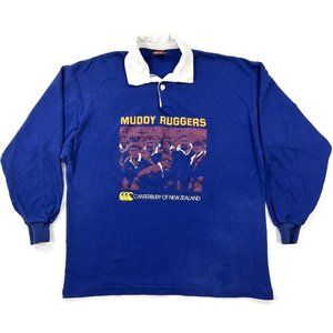 Vintage Canterbury Of New Zealand XL Muddy Ruggers Graphic Rugby Jersey Blue